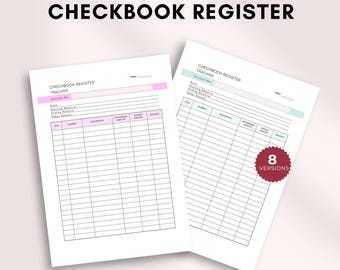Registro de chequera imprimible / Registro de cheques / Planificador de chequera / Registro de chequera / Inserto para planificador financiero / Rastreador de transacciones bancarias