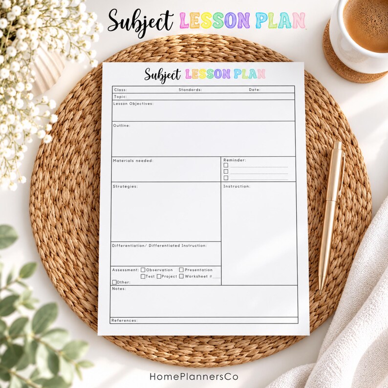Lesson Plan Template - Printable Daily Lesson Planner, Detailed Subject Planner, Homeschool Classroom Teaching Resource (Digital Download) image 3