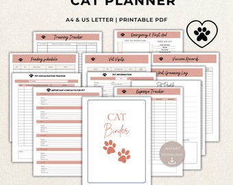 猫バインダー、猫プランナー、猫シッター、猫ジャーナル、ペット用プランナー、印刷可能なペットチェックリスト、ペットワークブック、ペットプランニングジャーナル、ペット