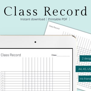 Class Record | Printable Class Attendance | Teacher Checklist Template | Class Gradebook | Teacher Planner| Template PDF| Instant download