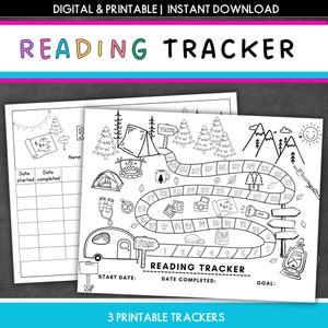 Lesetracker mit Leselogbuch Druckbarer Leseplan für Kinder, Buch-Challenge, Bücherregal-Tracker, Abenteuerkarte für Kinder