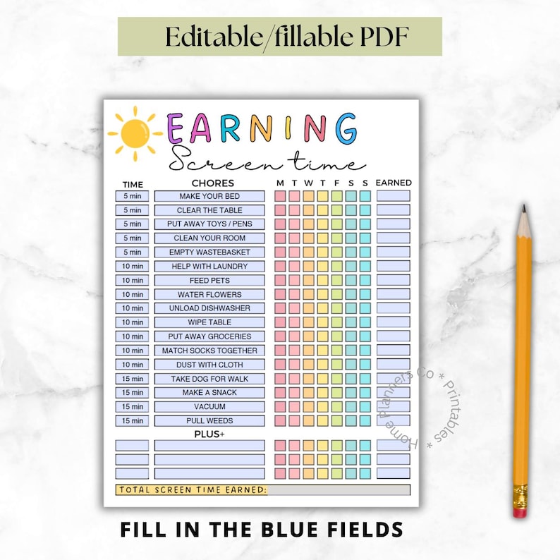 Editable Screen Time Template | Printable Kids Screen Time Chart | Digital Device Tracker for Children | Family Tech Rules Planner
