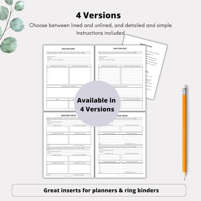 Doctor's Visits Log, Medical Appointment Tracker, Health Visits, Doctor ...