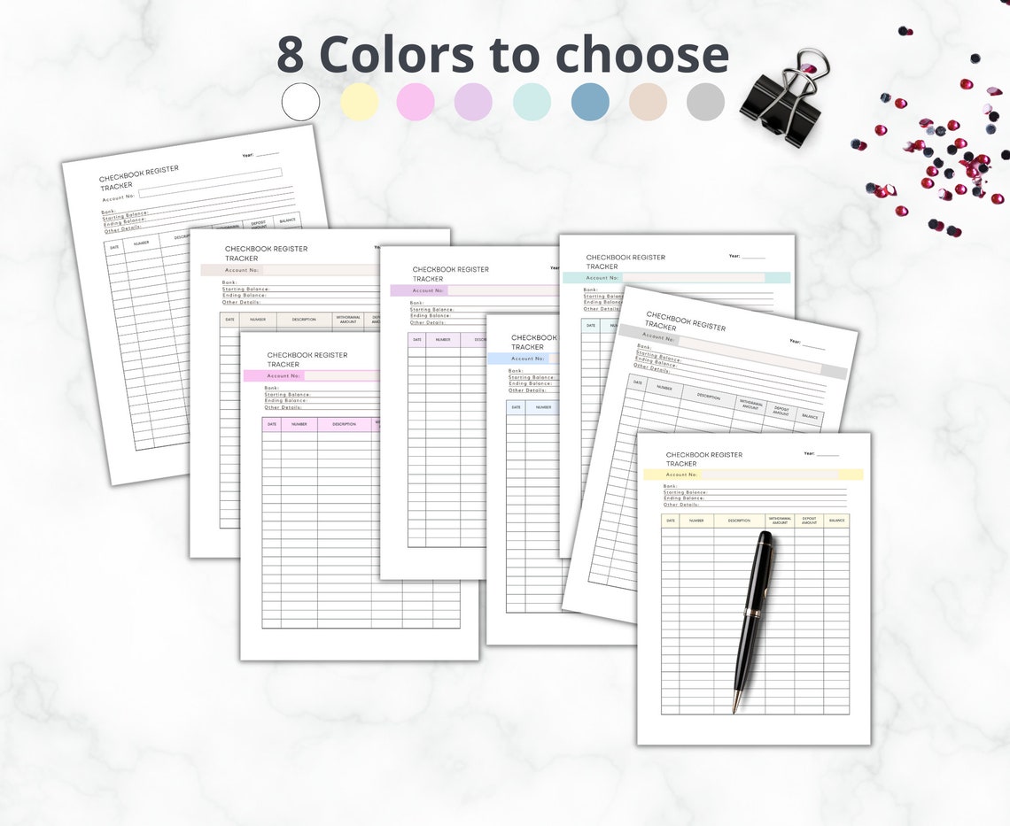 Checkbook Register Printable Check Register Checkbook Etsy