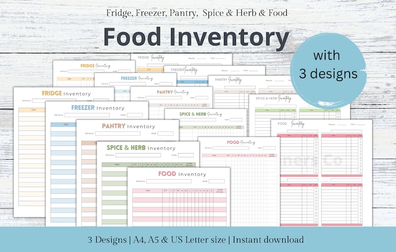 Food Inventory Tracker Pages Printable Kitchen Inventory,Pantry Inventory, Freezer Inventory,Spice Inventory, Fridge Inventory,Food List PDF image 1