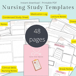 Nurse Study Templates Bundle | Nurse Student Study Guide | Medical Study Notes | Clinical Skills Nursing Notes | Disease Template | Med Surg