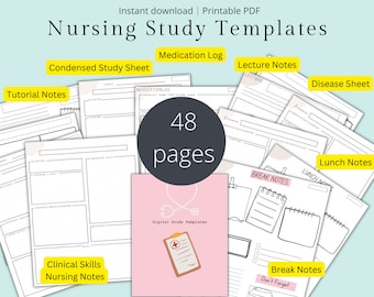 Nurse Study Templates Bundle | Nurse Student Study Guide | Medical Study Notes | Clinical Skills Nursing Notes | Disease Template | Med Surg