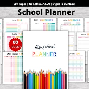 Agenda scolaire imprimable | Planificateur académique | Suivi des devoirs et travaux | Planificateur d'études | Emploi du temps | Suivi des notes