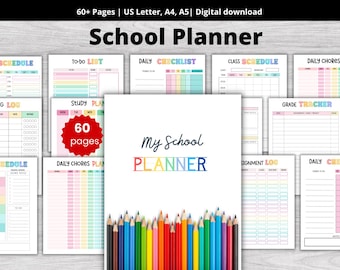 School Planner Student Planner Printable | Academic Planner| Assignment & Homework Tracker | Study Planner | Class Schedule | Grade Tracker