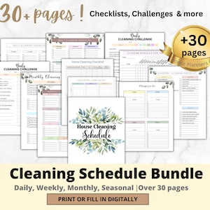 Cleaning Planner Bundle, Cleaning Checklist Bundle, Family Chore Chart, Deep Cleaning, Daily Weekly Monthly Cleaning, Cleaning Schedule PDF