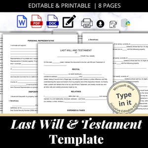 EDITABLE Last Will and Testament Template, Living Will and Trust, Will Document, Legal Will Template, End of Life, Wills, Instant download