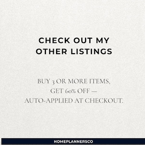 May include: A promotional graphic with the text "CHECK OUT MY OTHER LISTINGS." It also states "BUY 3 OR MORE ITEMS, GET 60% OFF - AUTO-APPLIED AT CHECKOUT." The shop name "HOMEPLANNERSCO" is at the bottom.