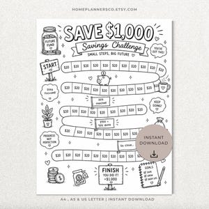 1k Savings Tracker Printable, Save 1000 Money Challenge for Emergency Fund, Home Movement, Home Payment, Car Repair, Digital Download