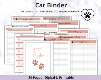 Cat Binder, Cat Planner, Cat Sitter, Cat Journal, Planner for Pets Cats, Printable Pet Checklists Pet Workbook Pet Planning Journal Pets
