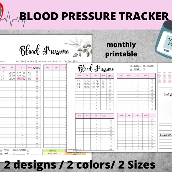 Blutdruck-Tracker, Druckbares Blutdruck-Protokoll, Blutdruckkarte, monatliches Blutdruckprotokoll, BP-Chart, medizinischer Tracker, druckbar