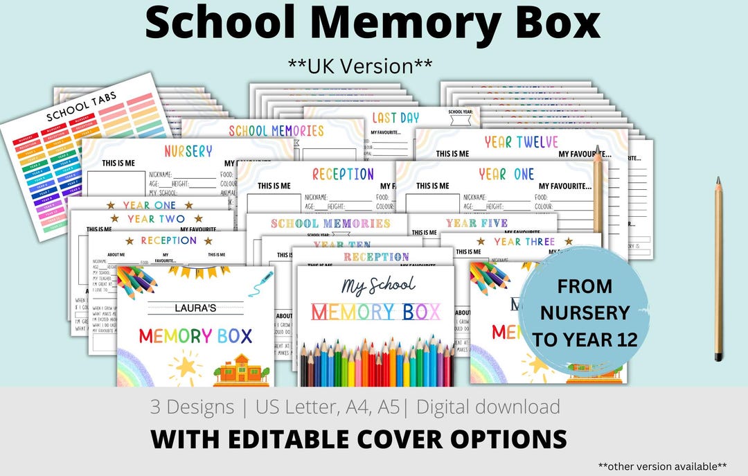 School Memory Box - UK Version | Printable School Years Pages, Kids ...
