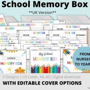 School Memory Box - UK Version | Printable School Years Pages, Kids Interview Questions, Child School Filing Box,  Keepsake, Baby Keepsake