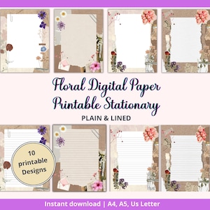Floral Prints Papier Bundle, Schreib Bundle Notizen, bedruckbares Briefpapier, Boho Briefpapier, Briefpapier Sets, Briefpapier, A5 A4 Letter