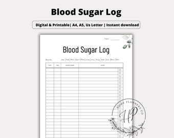 Blood Sugar Tracker, Printable Blood Sugar Log, Blood Glucose Tracker, Blood Sugar Log, Diabetes Tracker, Diabetic Log, Instant download