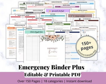 EDITABLE Emergency Binder Plus, Family Binder, Life Planner, Emergency Planner Plus, "What If" Binder, Military Binder,Fillable Editable PDF