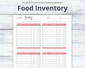 Food Inventory Tracker Page Printable Kitchen Inventory,Pantry Inventory, Freezer Inventory,Spice Inventory, Fridge Inventory,Food List PDF