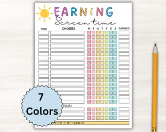 Screen Time, Printable How To Earn Screen Time Chart, Screen Time Checklist, Screen Time for Kids, Teens Screen Time Tracker Kids Screentime