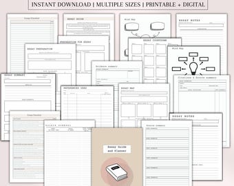 Essay Planner Editable Printable PDF| Essay Guide Planner Pack Bundle | Student Essay Writing Template | Academic School, College,University