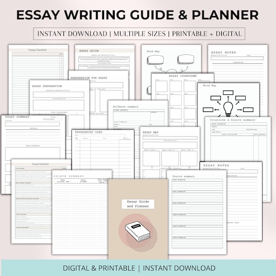 Essay Planner Editable Printable PDF| Essay Guide Planner Pack Bundle | Student Essay Writing Template | Academic School, College,University