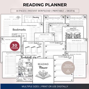 Afdrukbare leesplanner, boekjournaalplanner, leesdagboek, leeslogboek invoegen Leestracker planner voegt PDF Reader cadeau boekenplank in