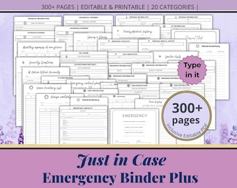 EDITABLE Just in Case Emergency Planner, "What If" Binder, Disaster Planner, Family Emergency, Testament, Will Planner,  End of Life Planner