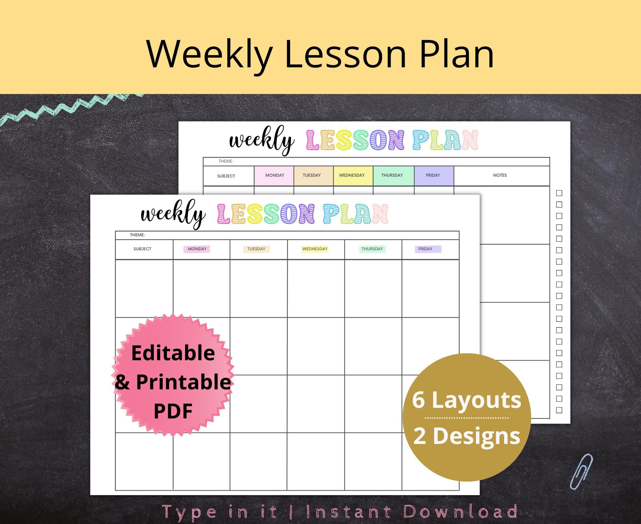 EDITABLE Weekly Lesson Plan Printable Simple Weekly Lesson Plan,simple ...