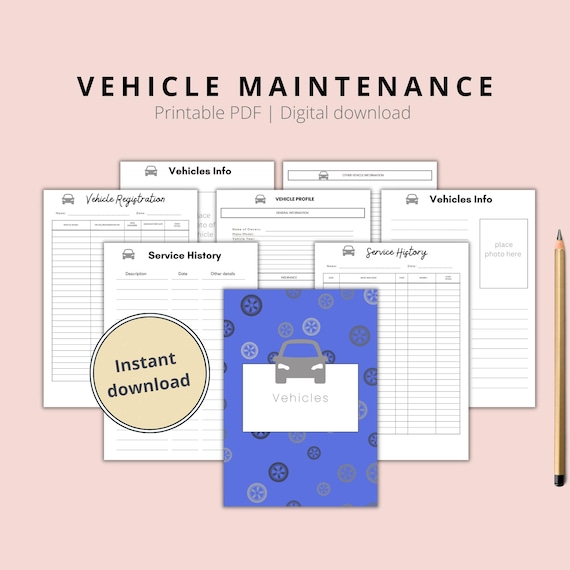 Printable Vehicle Maintenance Log | Vehicle  Car Expense Log | Vehicle Repairs Tracker | Vehicle Service Sheet Template PDF Instant Download