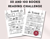 Reading Tracker Printable Bookshelf Tracker, 50 & 100 Books, Book Trackers, Bookshelf Reading Log, Reading Challenge, Books to Read Poster