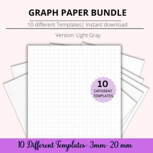 Graph Paper Bundle: Grid Paper in Light Gray 3mm-20mm, Kariertes Papier, Graph Writing Paper, Multiple Grid Sizes, Goodnotes Template
