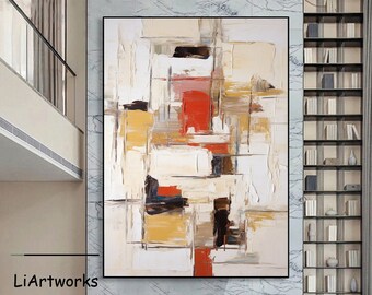 Large Beige White and Red Texture Painting,Minimalist Abstract Painting,Beige and White Canvas Painting,Neutral Painting,Office Art Deocr