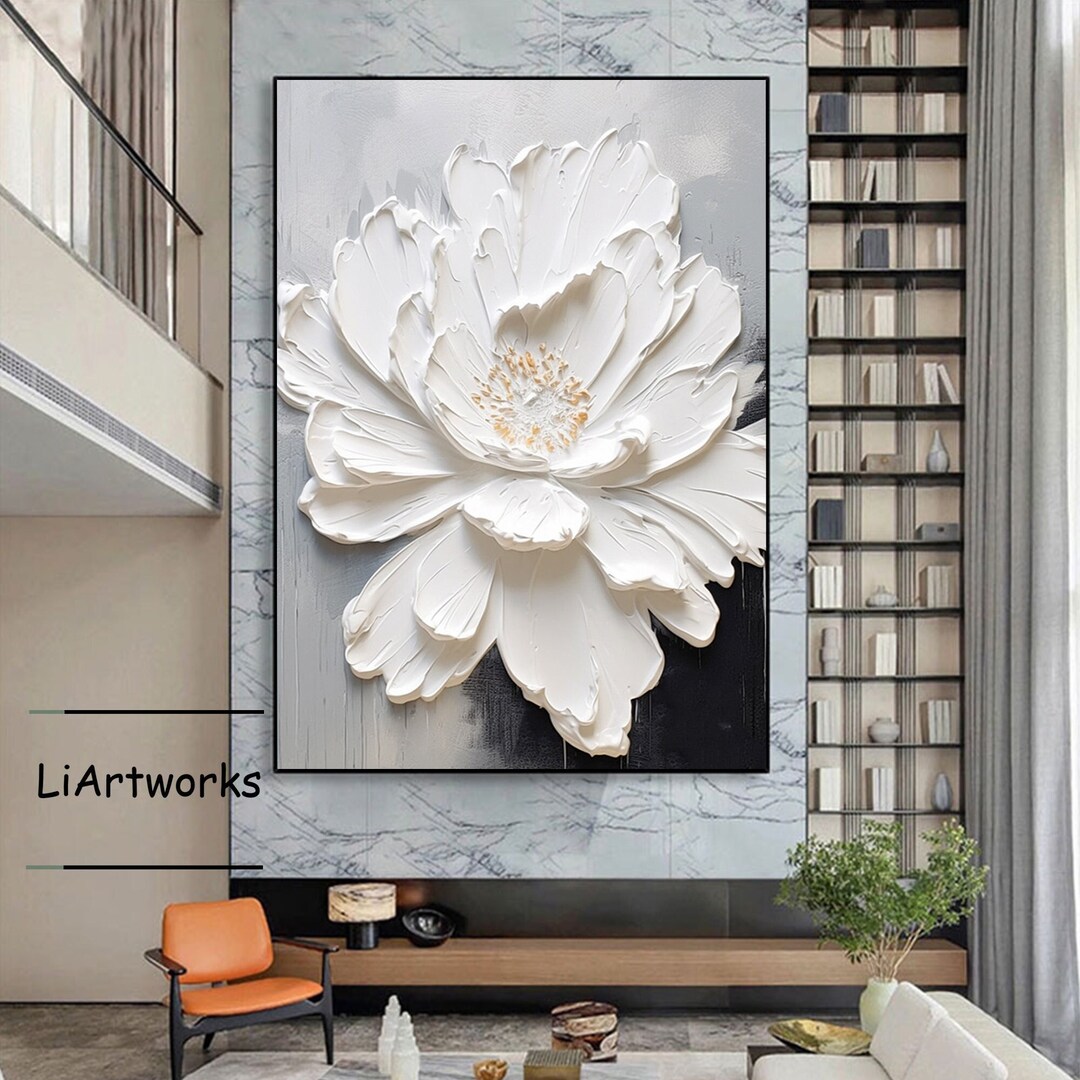 Large 3D White Flower Painting on Canvas,heavy Textured Flower Oil ...