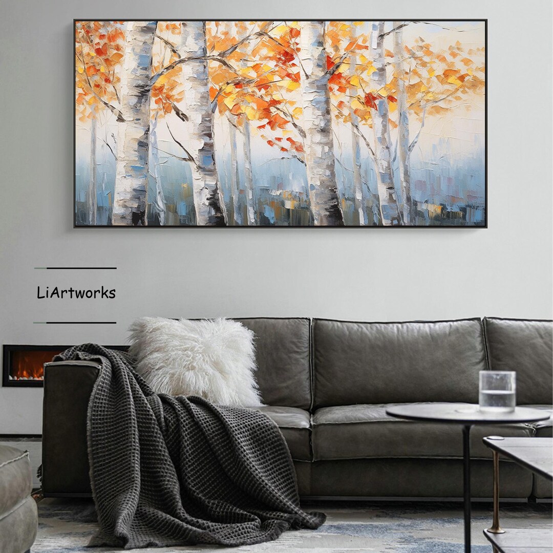 Original Birch Landscape Oil Painting,birch Trees Painting on Canvas ...