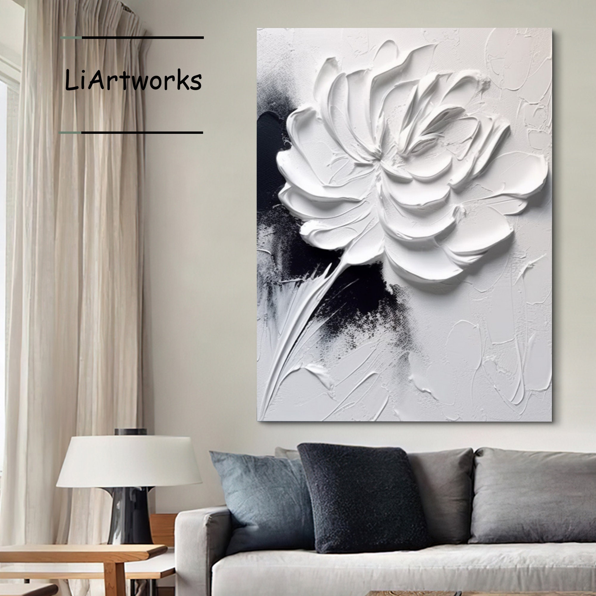Large White Flower Texture Wall Art,white Flower Painting,3d White ...