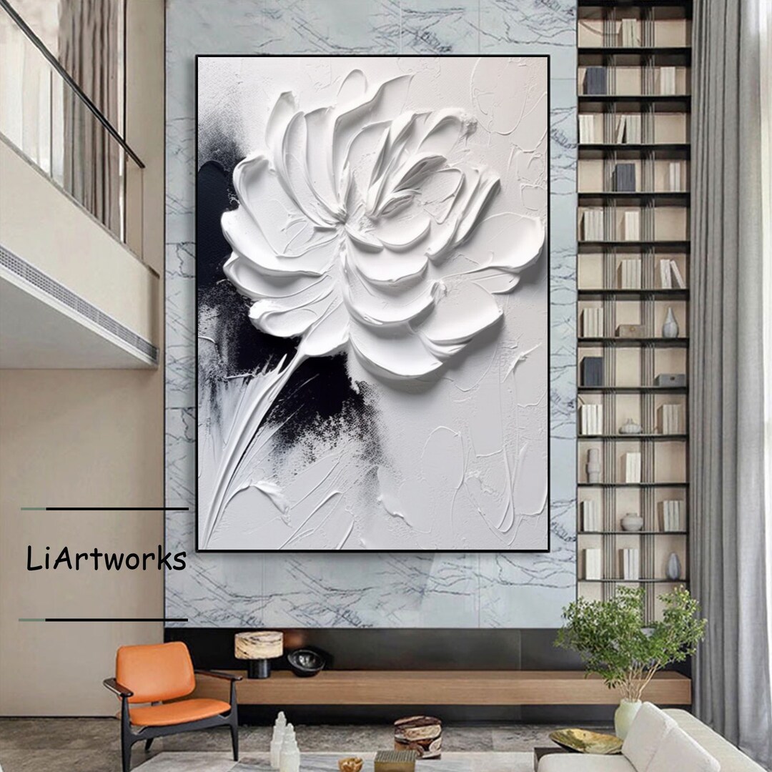 Large White Flower Texture Wall Art,white Flower Painting,3d White ...
