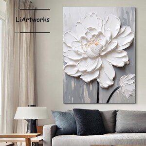 3D Abstract White Flower Oil Painting on Canvas,white 3D Flower Wall ...