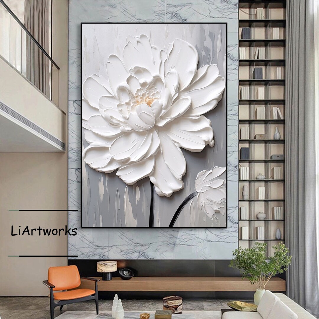 3D Abstract White Flower Oil Painting on Canvas,white 3D Flower Wall ...