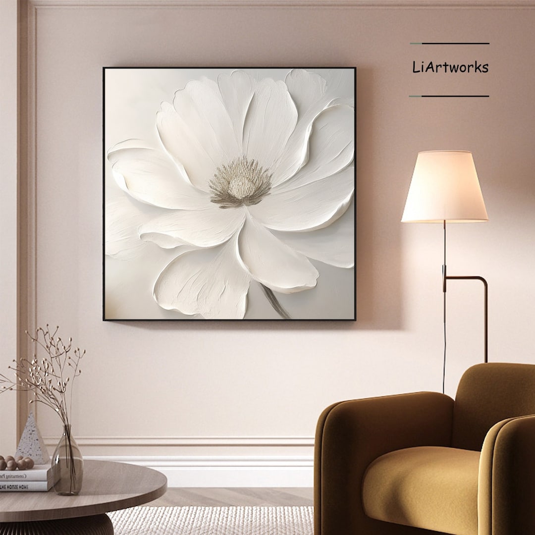 Oversized White Texture Flower Oil Painting on Canvas,modern Floral ...