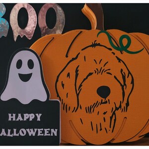 Vieux chien de berger anglais Halloween citrouille fait main 3d carte en couches cadeau photo paperart, amoureux des chiens, oes, gribouillage mouton, cadeau automne automne
