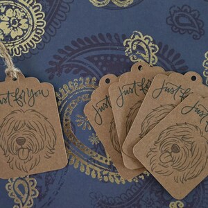 Étiquettes-cadeau vieux chien de berger anglais Juste pour vous – Lot de 5 étiquettes en carton kraft – Étiquettes shabby chic faites main avec tête de mouton – Étiquette cadeau recyclée