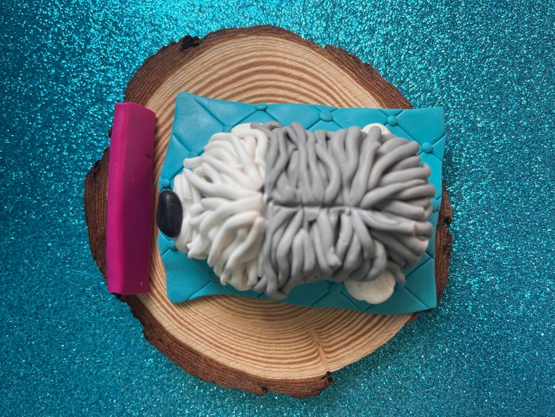 Old English Sheepdog, OES, Sleeping Pose Dog Ornament on Dog Bed