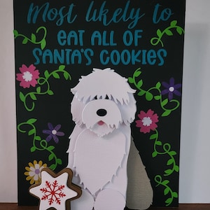 Vieux chien de berger anglais fait main avec ornement de paperart en couches 3D avec citation de Noël en vinyle, cadeau, amoureux des chiens, oes, gribouillage