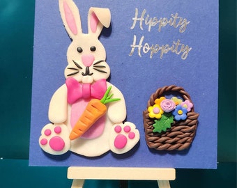 Easter bunny rabbit picture.. handmade unframed polymer clay picture