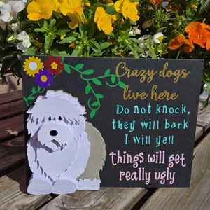 Vieux chien de berger anglais fait main, décoration en papier en couches 3D avec citation amusante. Mariage, cadeau d'anniversaire, amoureux des chiens, oes, gribouillage mouton