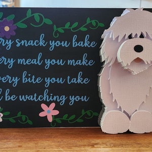 Vieux chien de berger anglais fait main, décoration en papier en couches 3D avec citation amusante. Mariage, cadeau d'anniversaire, amoureux des chiens, oes, gribouillage mouton
