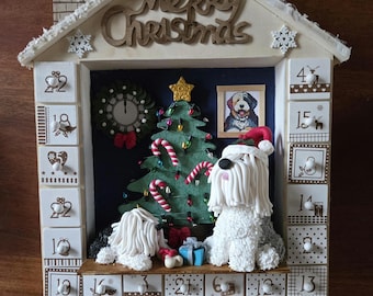 Old English Sheepdog Advent Calendar – Rustic Christmas Decor, Handmade